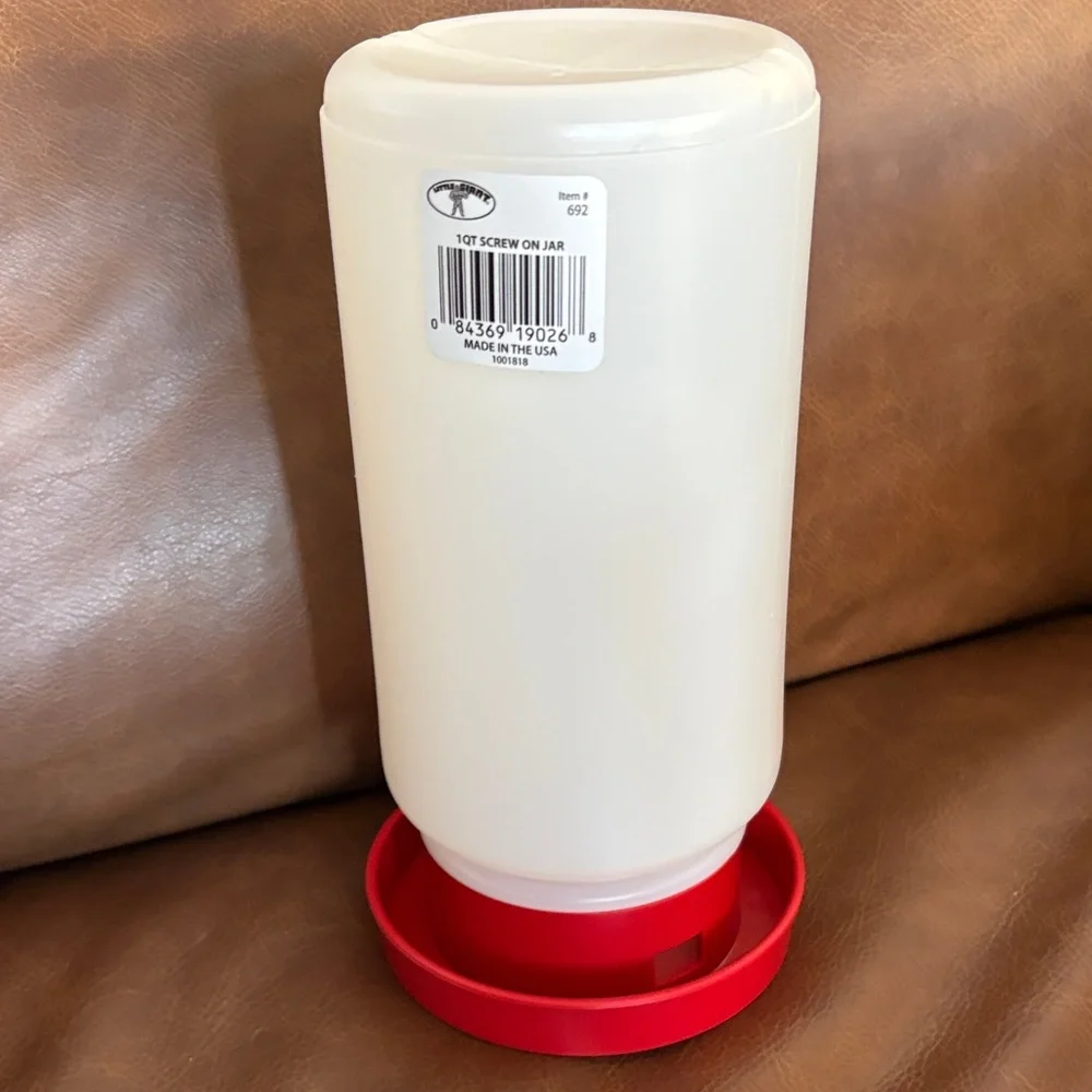 1QT Plastic Poultry Waterer - White Reservoir with Red Base